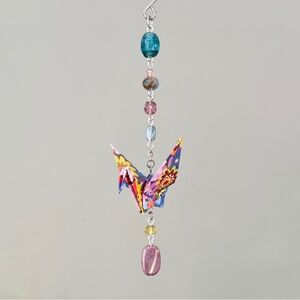 Origami Ornament #2384 - Small Crane with Repurposed Beads